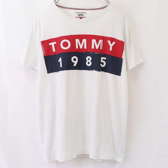 トミーヒルフィガー XL Tシャツ 白 Tommy Hilfiger ビッグサイズ 半袖 クルーネック メンズ 古着 中古 st151の画像1