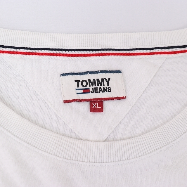 トミーヒルフィガー XL Tシャツ 白 Tommy Hilfiger ビッグサイズ 半袖 クルーネック メンズ 古着 中古 st151の画像4