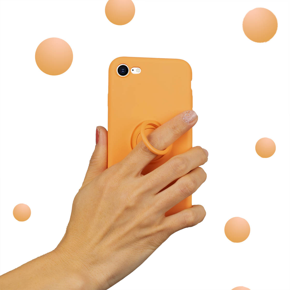 iPhoneSE ケース おしゃれ オレンジ 橙色 ソフトケース SE3 SE2 iPhone8 iPhone7 リング付 落下防止 シンプル シリコンカバー 送料無料の画像3