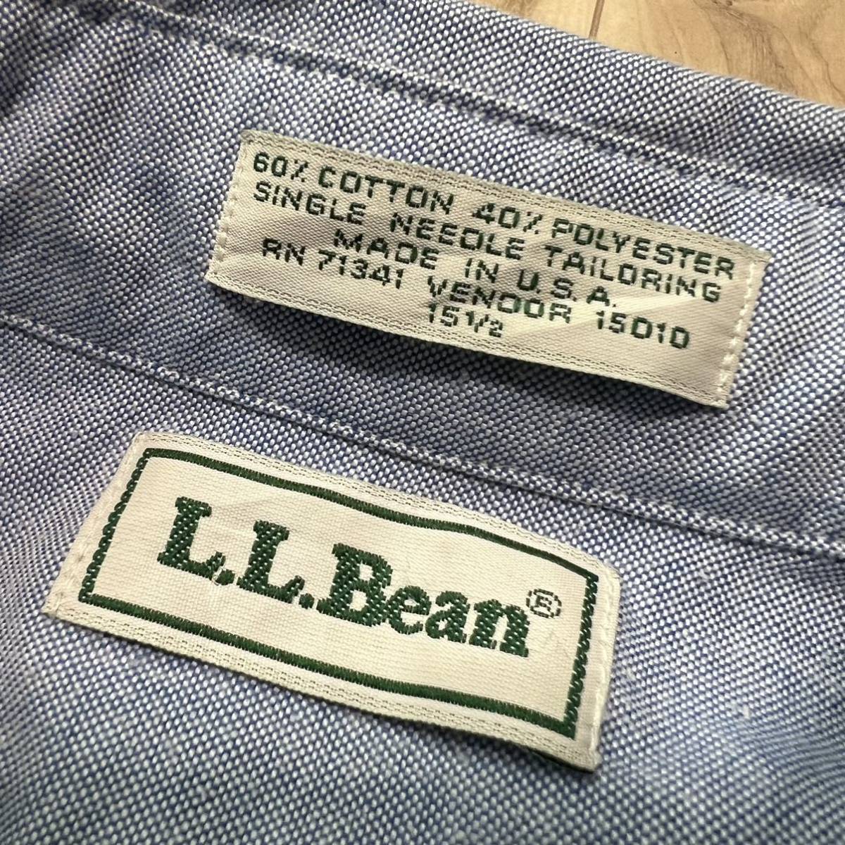 【送料360円】80s USA製 ビンテージ L.L.Bean エルエルビーン 半袖シャツ 米国製 ボタンダウン 水色 ブルー系 メンズ ヴィンテージ R-4586_画像3