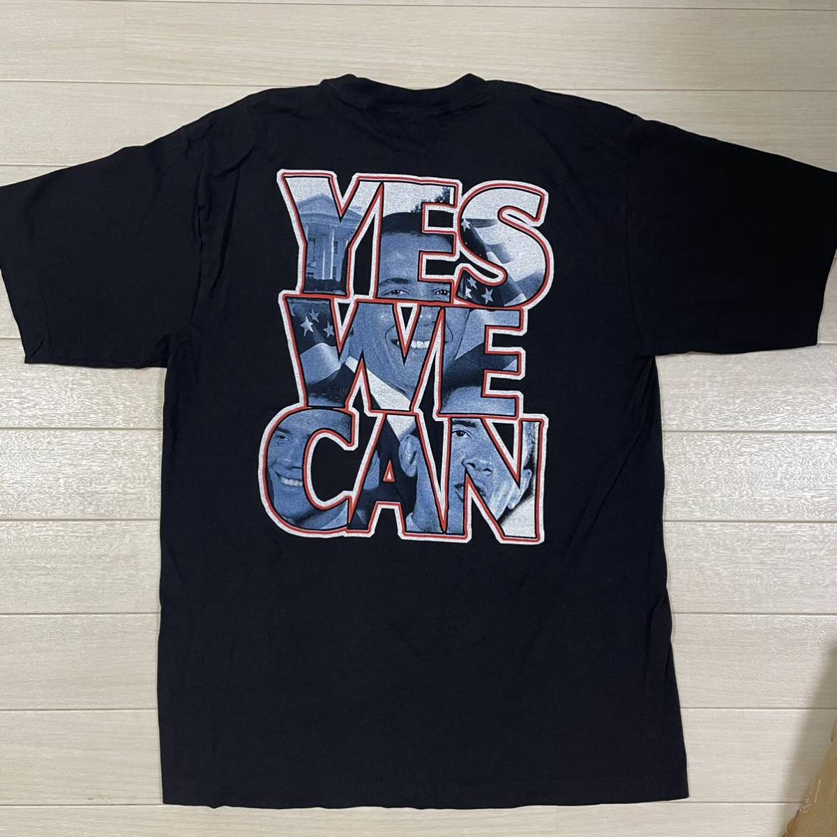 オバマ　大統領　tシャツ Lサイズ　黒　yes we can OBAMA バックプリント_画像3