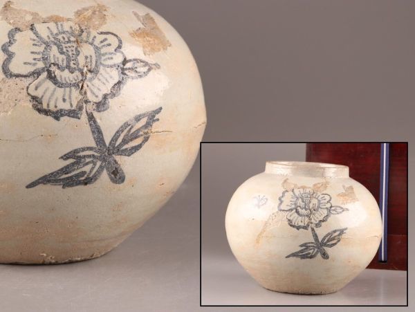 古美術 朝鮮古陶磁器 李朝 染付 壷 時代物 極上品 初だし品 C0860