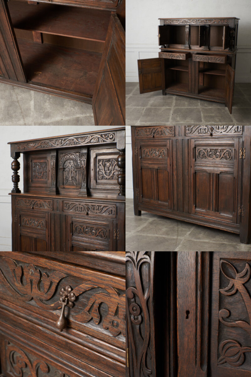 IZ69586F* key attaching Britain antique coat cupboard Tudor gorgeous tree sculpture display shelf sideboard cabinet cupboard cupboard oak 