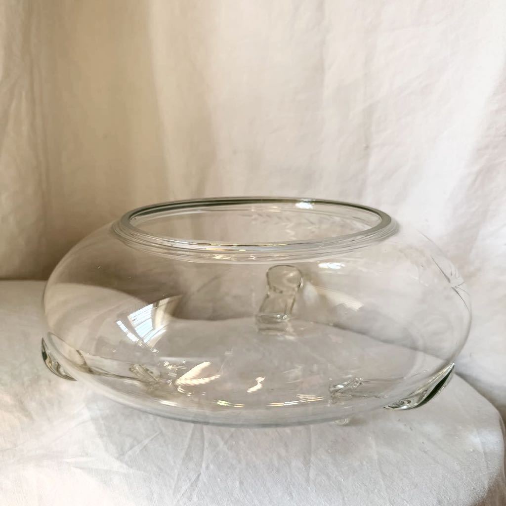 レトロ ガラス鉢 三足ガラス鉢 金魚鉢 メダカ鉢 切子ガラス - 雑貨