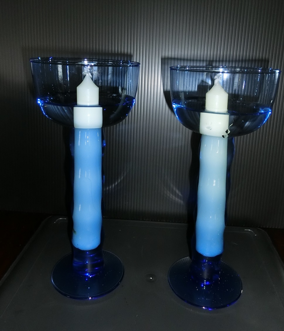 最終値下げ　Sghr スガハラガラス キャンドルスタンド藍色　２点セット　ガラスのキャンドルスタンド　ウォーターキャンドル　花器_画像1