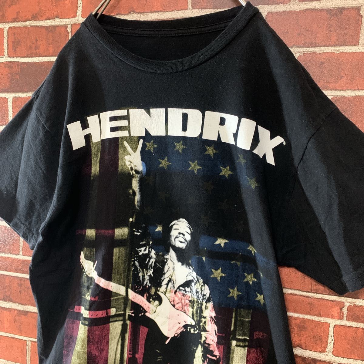 【激レア】JIMI HENDRIX ジミヘンドリックス　ビッグプリント　バンドTシャツ　星条旗　USA ROCK RAP 黒　古着