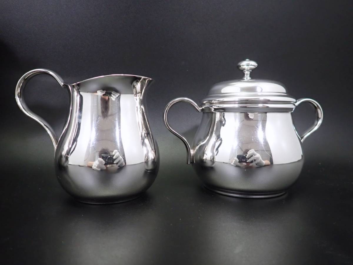 G335 クリストフル アルビ ティーポット コーヒー ポット シュガー クリーマー シルバーコーティング 茶道具 フランス ビンテージ 銀食器_画像6