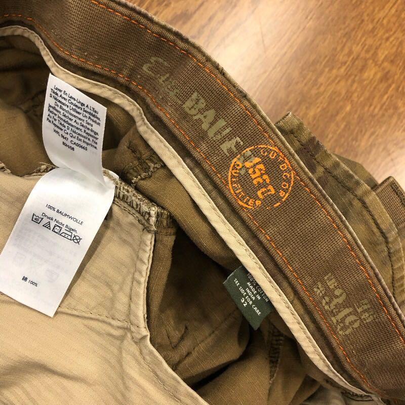 【EG245】Eddie Bauer W32 総柄カーゴハーフパンツ カーキ×ブラウン ドローコード ブランド古着 エディーバウアー ショートパンツ送料無料