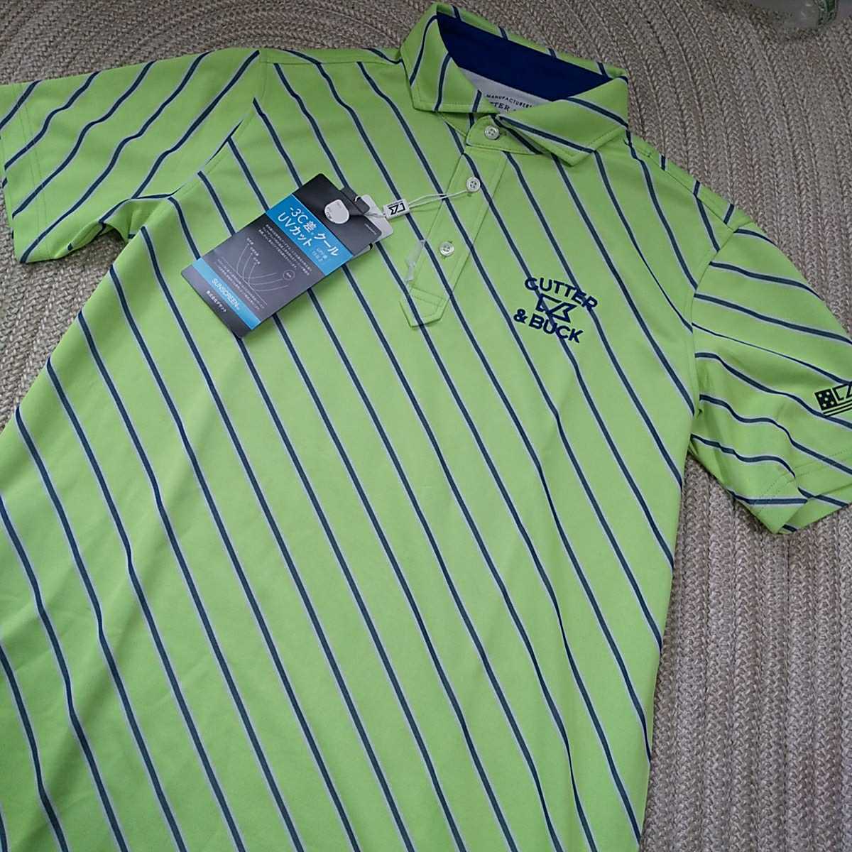 新品 定価10450 カッター＆バック 半袖 ポロシャツ M 黄緑 MOTION3D サンスクリーン UVカット 速乾 ホリゾンタルカラー ゴルフ メンズ_画像1