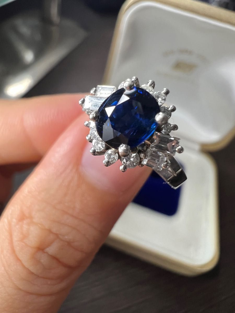 ブルー サファイアリング サファイア指輪 天然ダイヤモンド Pt900 鑑別