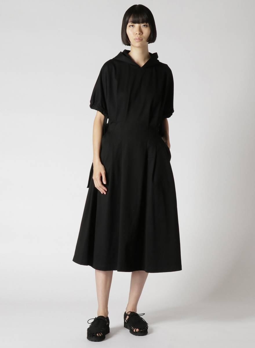 ヨウジヤマモト　YOHJI YAMAMOTO　今期　23SS 60/2 COTTON HOODED DRESS WITH PLEATED WAIST　ロング　ワンピース　黒2　未使用