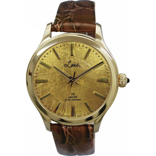 レキシー Lexi メンズゴールドダイヤル腕時計 金色文字盤 メンズ腕時計 バンド本革