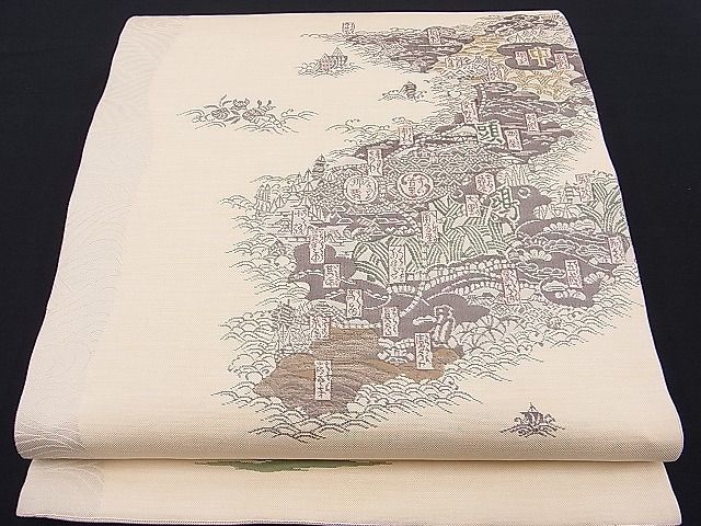 1着物屋ほのか□極上名門木屋太今河織物六通柄袋帯希少柄沖縄地図逸品
