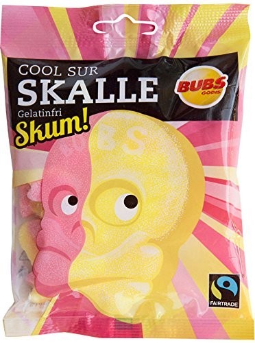 Bubs Godis Skalle スカッレ マシュマロ 骸骨 グミ サワー味 90ｇ×２袋セット グルテンフリー スゥエーデンのお菓子です_画像1