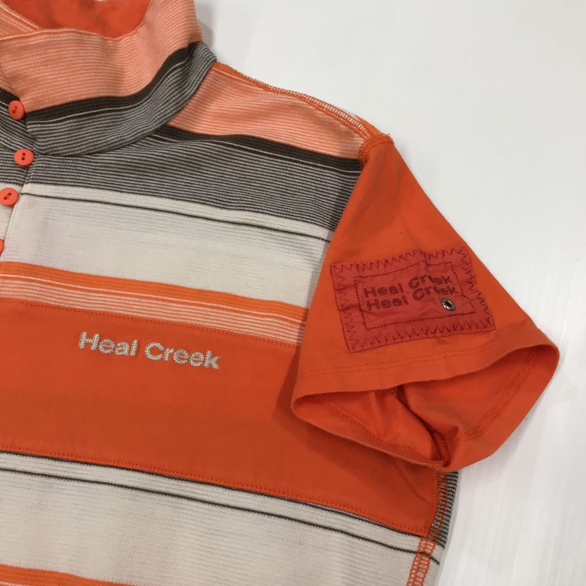 ● Heal Creek ヒールクリーク　半袖ポロシャツ　ボーダー柄　日本製　レディース　サイズ40 Lサイズ　GOLF 27-3a_画像6