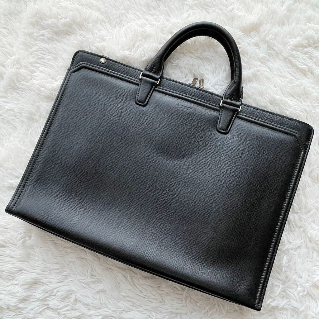 日本製 アクアスキュータム Aquascutum レザー ブリーフケース BLACK