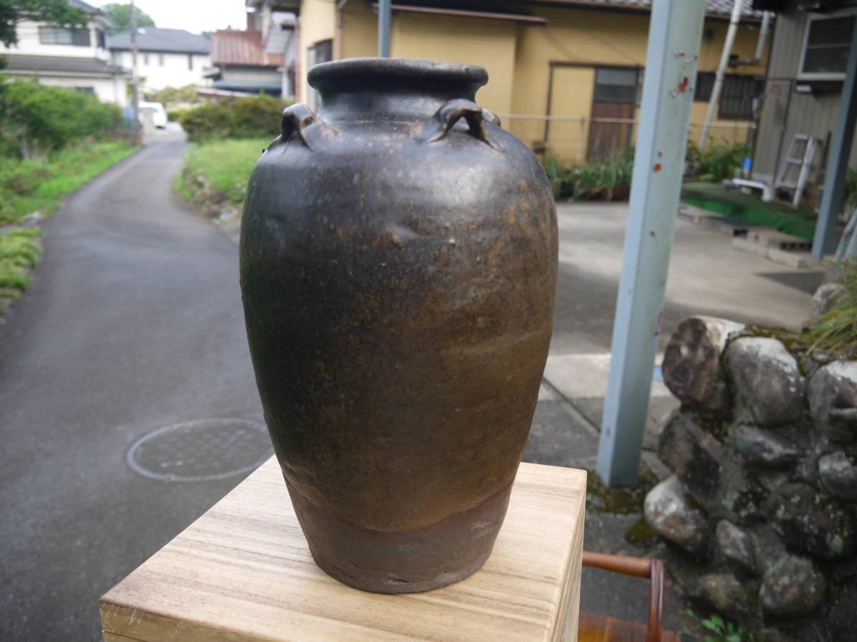 【A30714】褐釉四耳壷 南蛮壺 14世紀～15世紀 桃山時代 明時代 茶壷32ｃｍ 木箱付 ルソン シャム（SIAM）茶道 華道_画像6