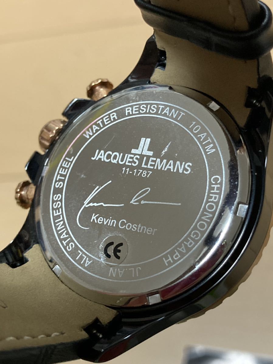 ジャックルマン ケビンコスナー 腕時計 クロノグラフ ブラック文字盤 ゴールド 男性用