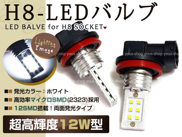 ムーブ L175S 185S 後期 12W LEDバルブ 12連 フォグランプ H8 白 6000K ホワイト 白 ライト CREE アルミヒートシンク 両面発光 純正交換_画像1