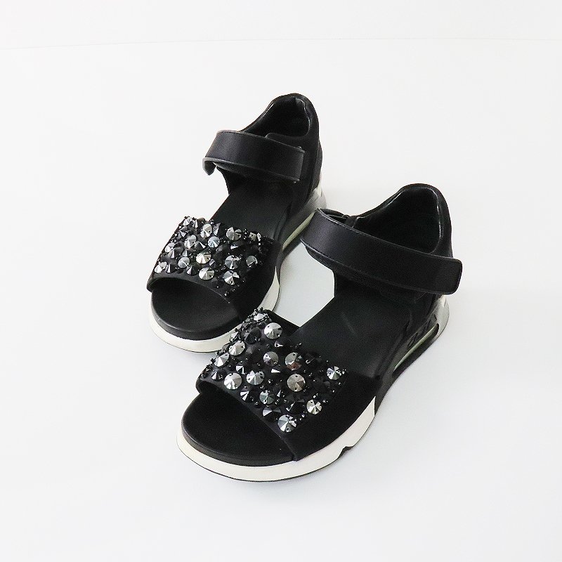 ASH ash biju- equipment ornament velcro sandals 38/ black shoes sport sandals [2400013450478]