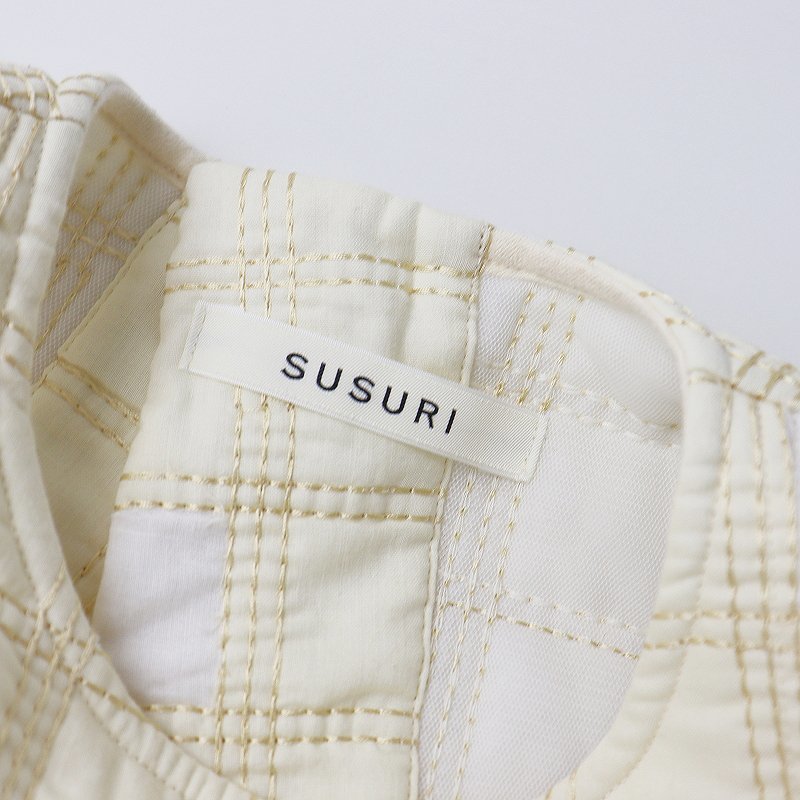 2022SS susuris abrasion room the best 22-155 1/ yellow tops gilet sleeve less Layered block check embroidery [2400013454810]