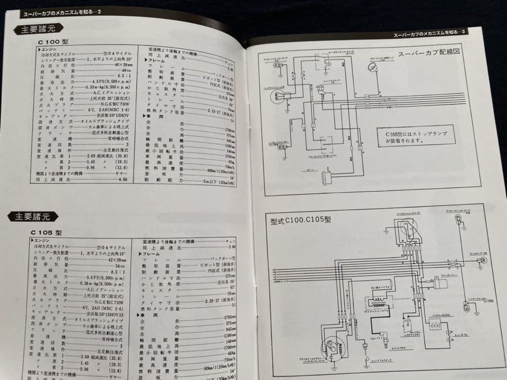 送料無料★スーパーカブ データブック/年表 モデル/C100 C105 型 取扱説明書 配線図 点検 整備/C240 構造 エンジン 分解 組立 キャブレター_画像3