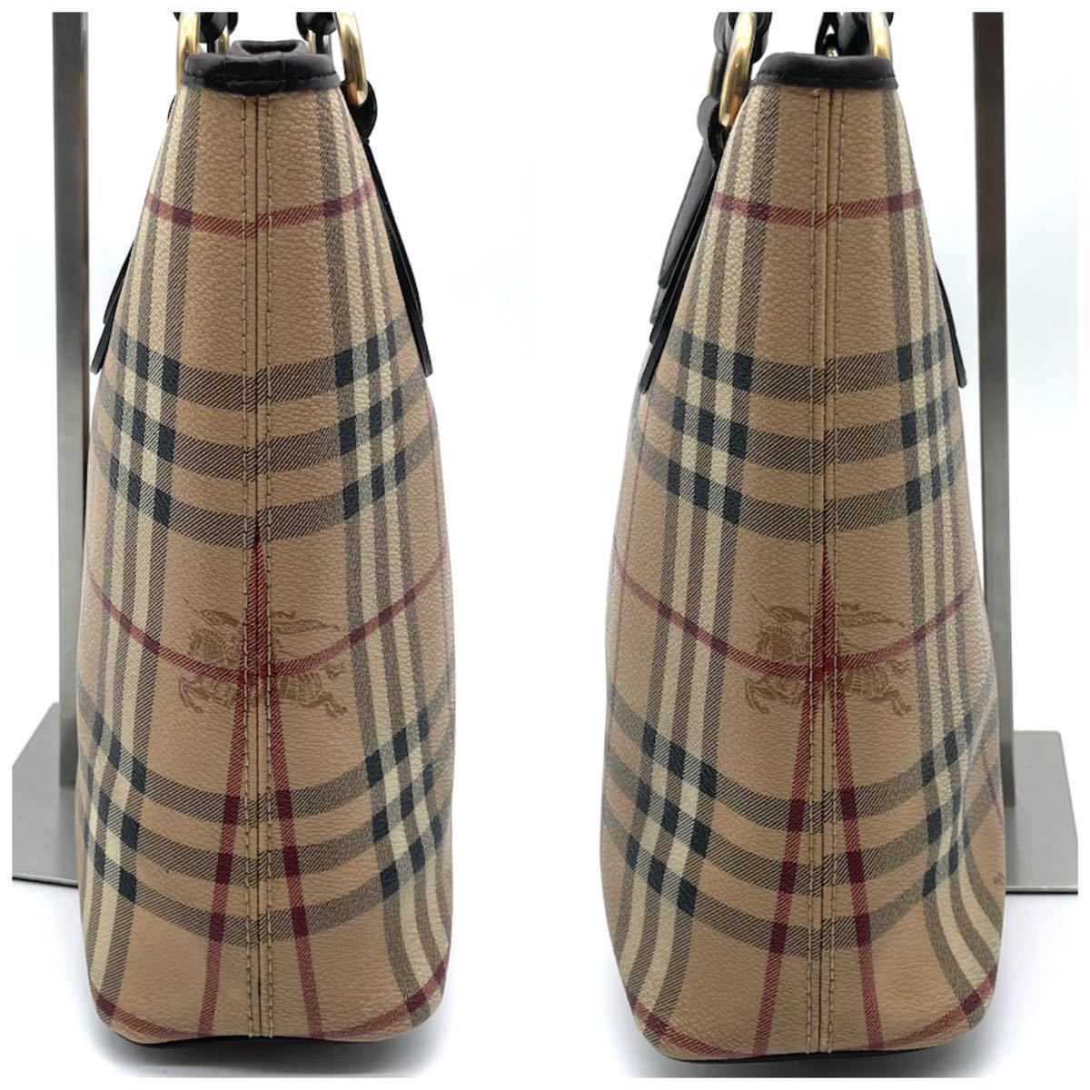 美品/A4収納◎ バーバリー 《至極の逸品》BURBERRY メンズ ビジネス トートバッグ ノバチェック シャドーホース PVC レザー ベージュ_画像4