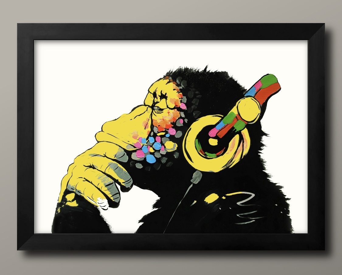 10709# free shipping!! art poster picture A3 size [ Bank si-DJ Monkey yellow ] illustration design Northern Europe mat paper 