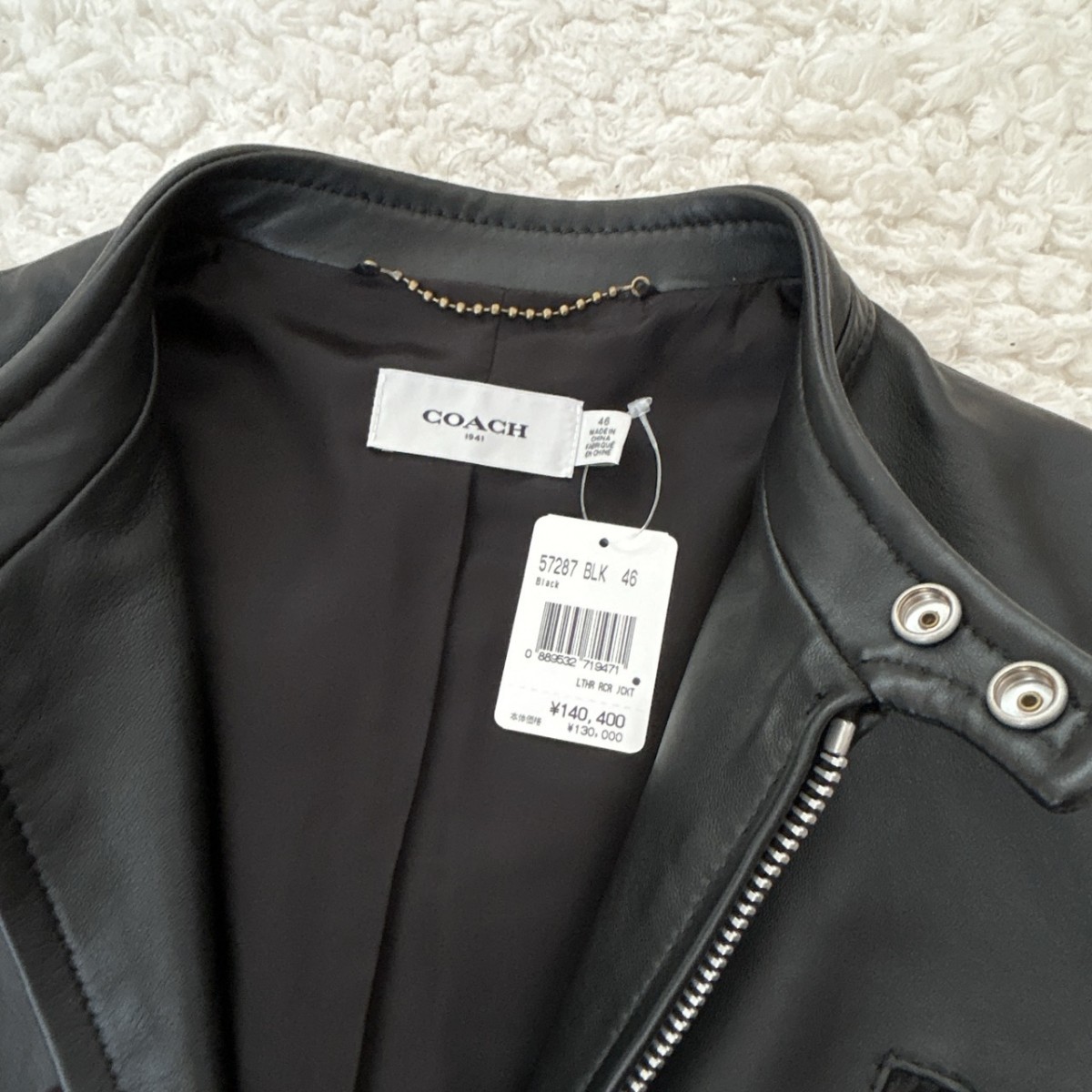 新品 COACH レザージャケット シングル ライダース ブラック 46 羊革