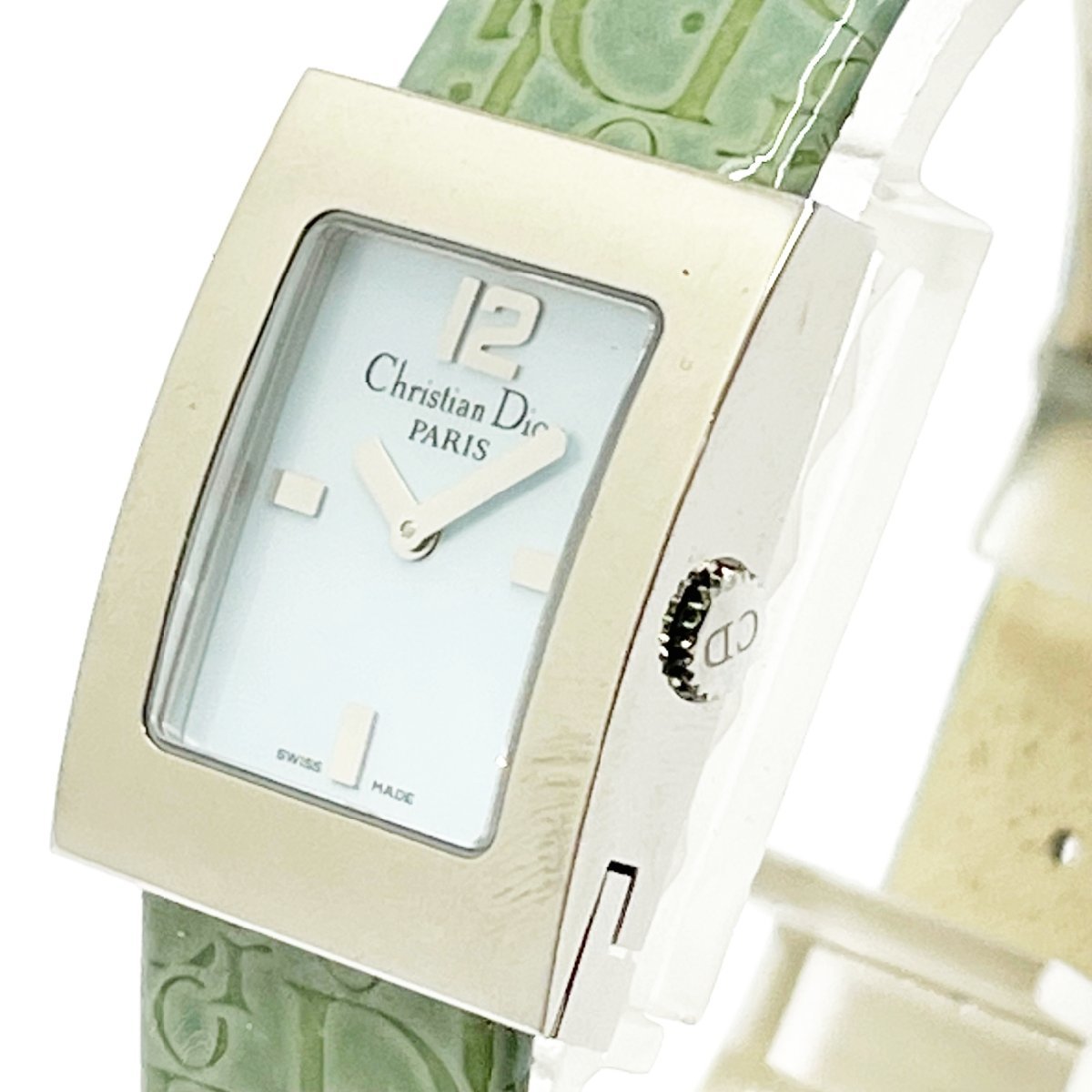 1円スタート Christian Dior クリスチャンディオール D78-109 マリス SS×レザー シェル文字盤 QZ レディース腕時計