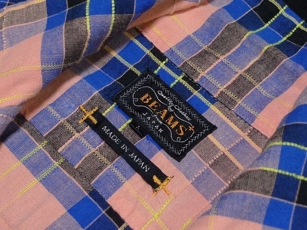 美品ビームスBEAMS半袖オープンカラーシャツL(40)ピンクチェック日本製/ロカビリーの画像10
