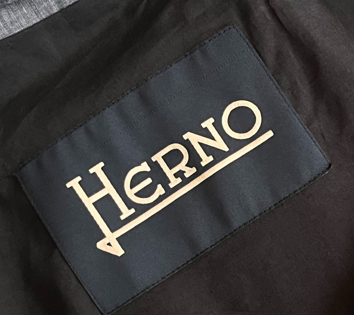 ヘルノ HERNO サイズ 44 S〜M ステンカラーコート スプリングコート ブルゾン ネイビー系 リネン シングル イタリア製_画像5