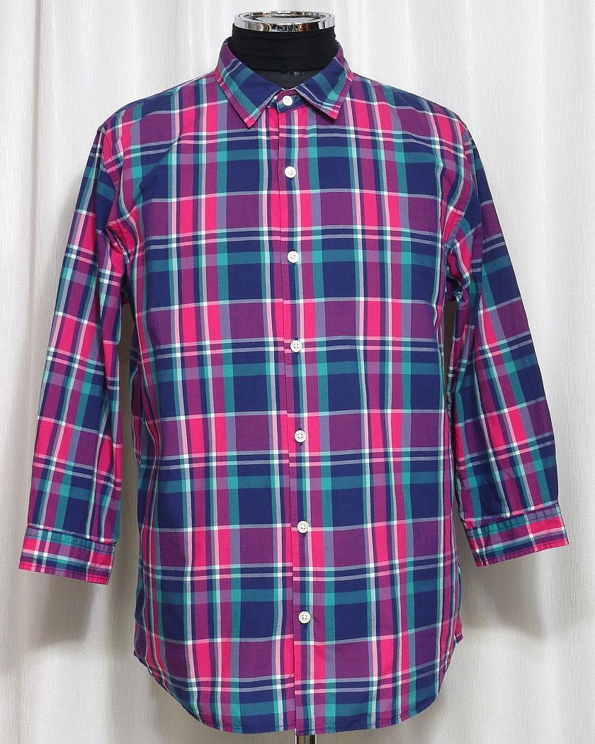 * roughly beautiful goods BEAMS( Beams ) 7 minute sleeve cotton check shirt L size navy red green 