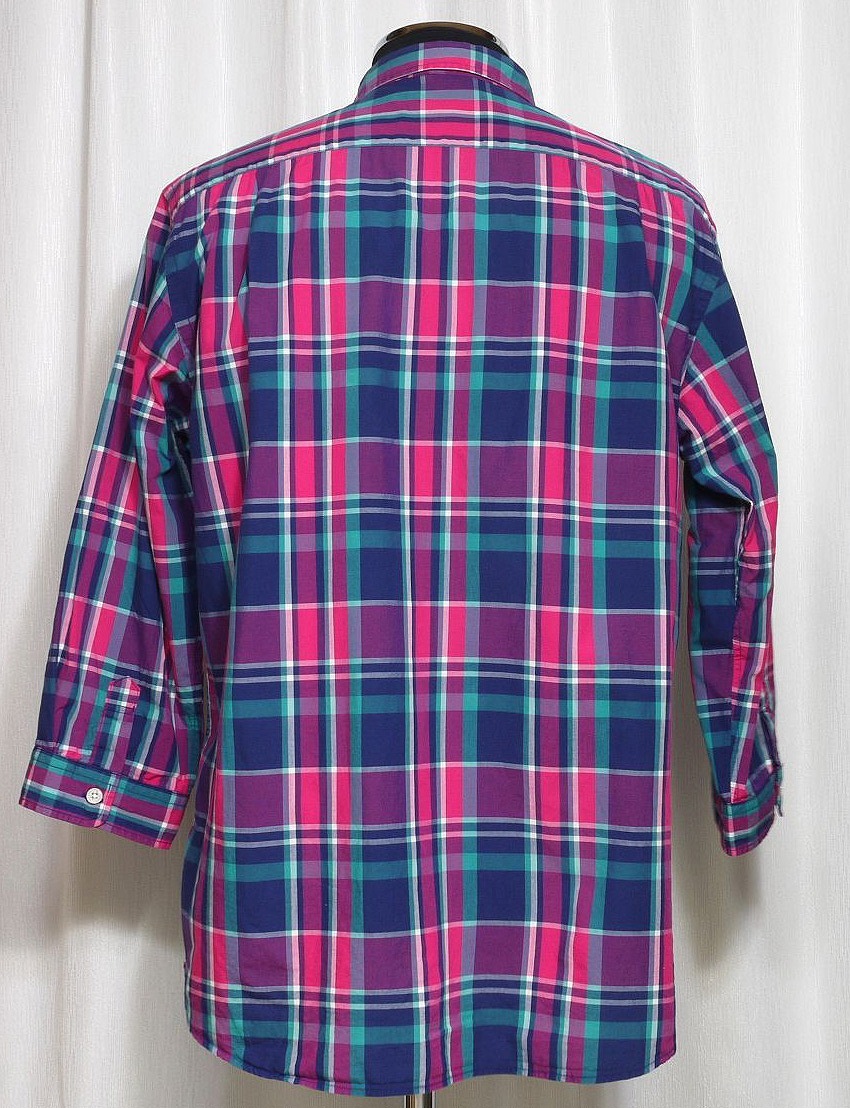 * roughly beautiful goods BEAMS( Beams ) 7 minute sleeve cotton check shirt L size navy red green 