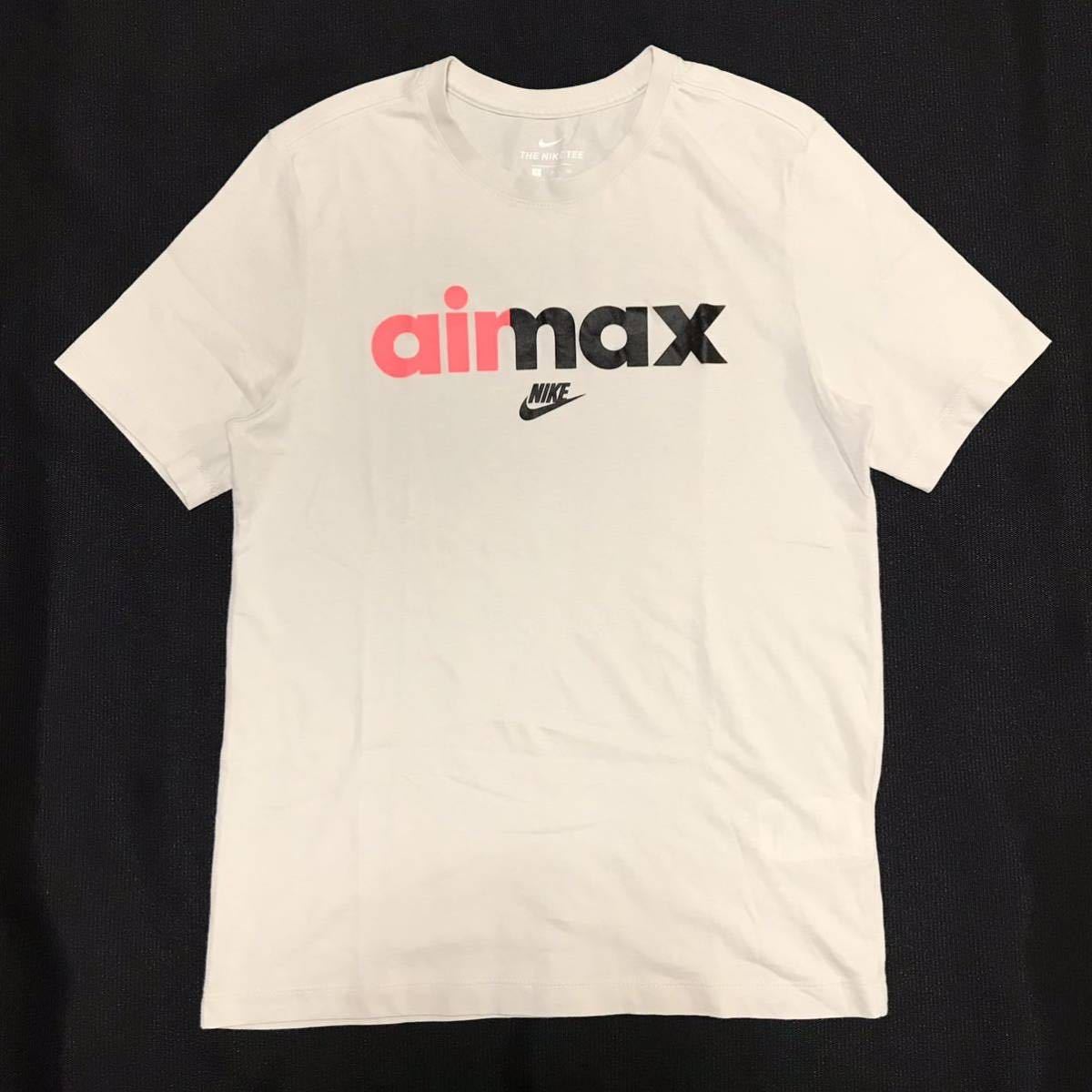 【美品】NIKE AIR MAX TEE ナイキ エアマックス ロゴプリント 半袖Tシャツ メンズS ベージュ 19年製 コットン スポーツ ジム トレーニングの画像1