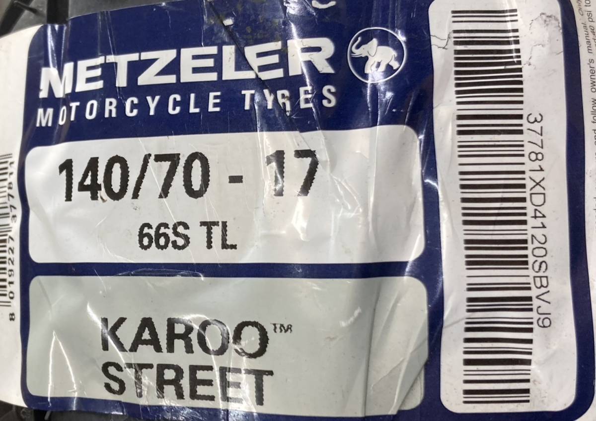 展示品1点限【METZELER メッツラー KAROO STREET●140/70-17●66S リア/タイヤ/チューブレス】CB400SF MT-25 R1-Z バリオス NINJA250 14S05_商品ラベル画像です。