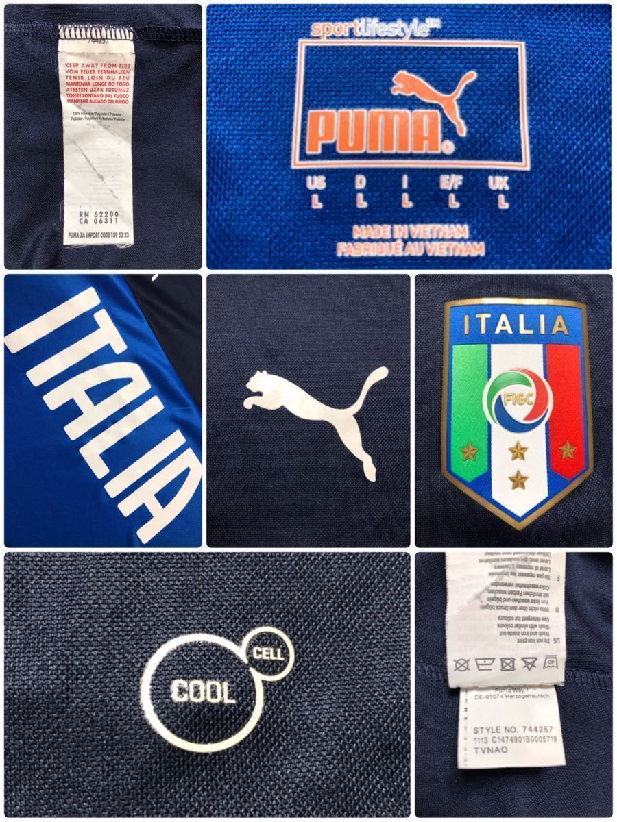 【美品】 PUMA ITALIA プーマ サッカー イタリア代表 トレーニング ウェア トップス プラクティスシャツ USサイズL 半袖 ブルー ネイビー_画像5