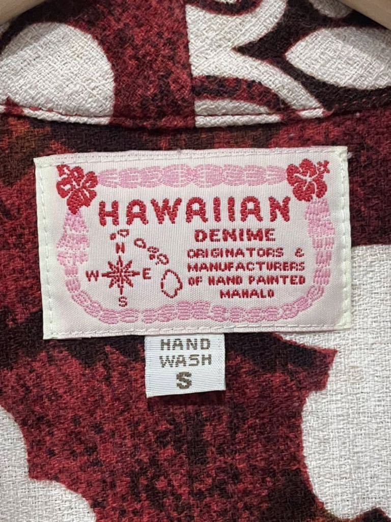 希少デザイン！ HAWAIIAN DENIME ハワイアン ドゥニーム ジップアップ アロハシャツ ハワイアンシャツ 半袖 ボルドー系 Sサイズ 新規×_画像6