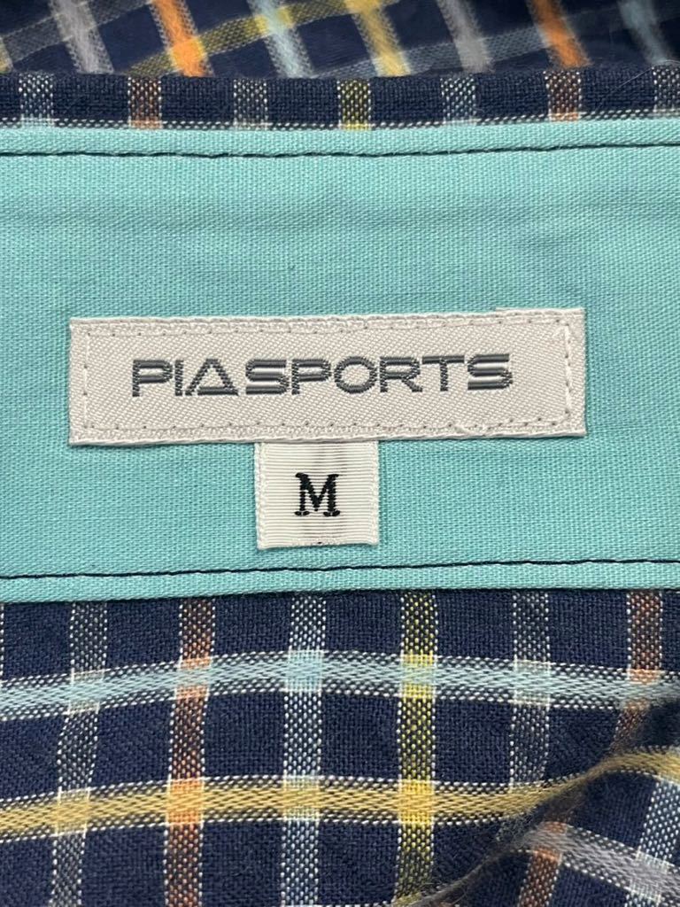 夏本番！ PIA SPORTS ピアスポーツ 半袖シャツ ボタンダウン ロゴ刺繍 チェック ネイビー系 Mサイズ メンズ アンジェロ 新規×_画像4