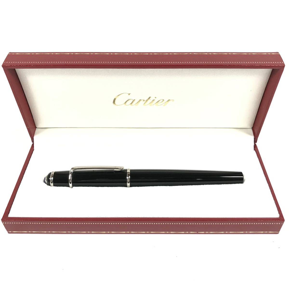 【カルティエ】本物 Cartier 万年筆 ディアボロ ペン先 18K-750 シルバー色系×黒色系 筆記具 文房具 ケース付き 送料