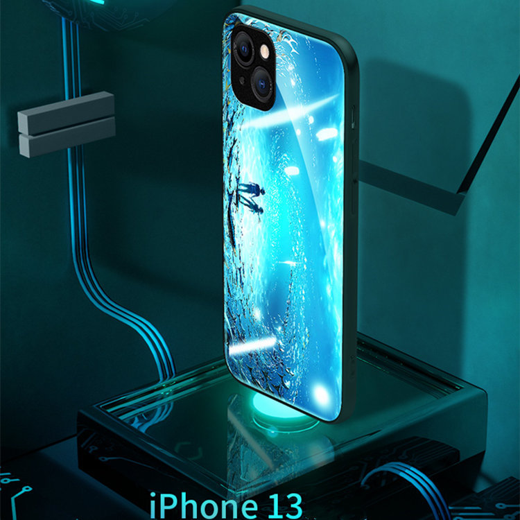 iPhone 13 Pro кейс iPhone 13 Pro кейс Apple 6.1 дюймовый смартфон кейс защитный корпус задняя сторона tpu+ усиленный стекло ночь . светится жесткий чехол 