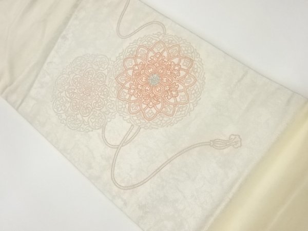 ys6480242; 引箔紐に華紋模様刺繍名古屋帯【リサイクル】【着】