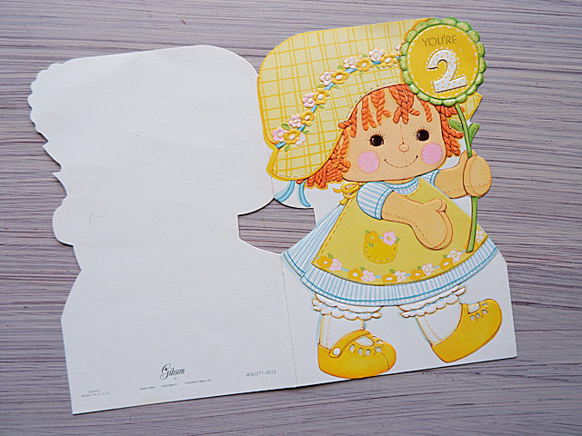 * America / Vintage greeting card * yellow dress. . doll / embossment *