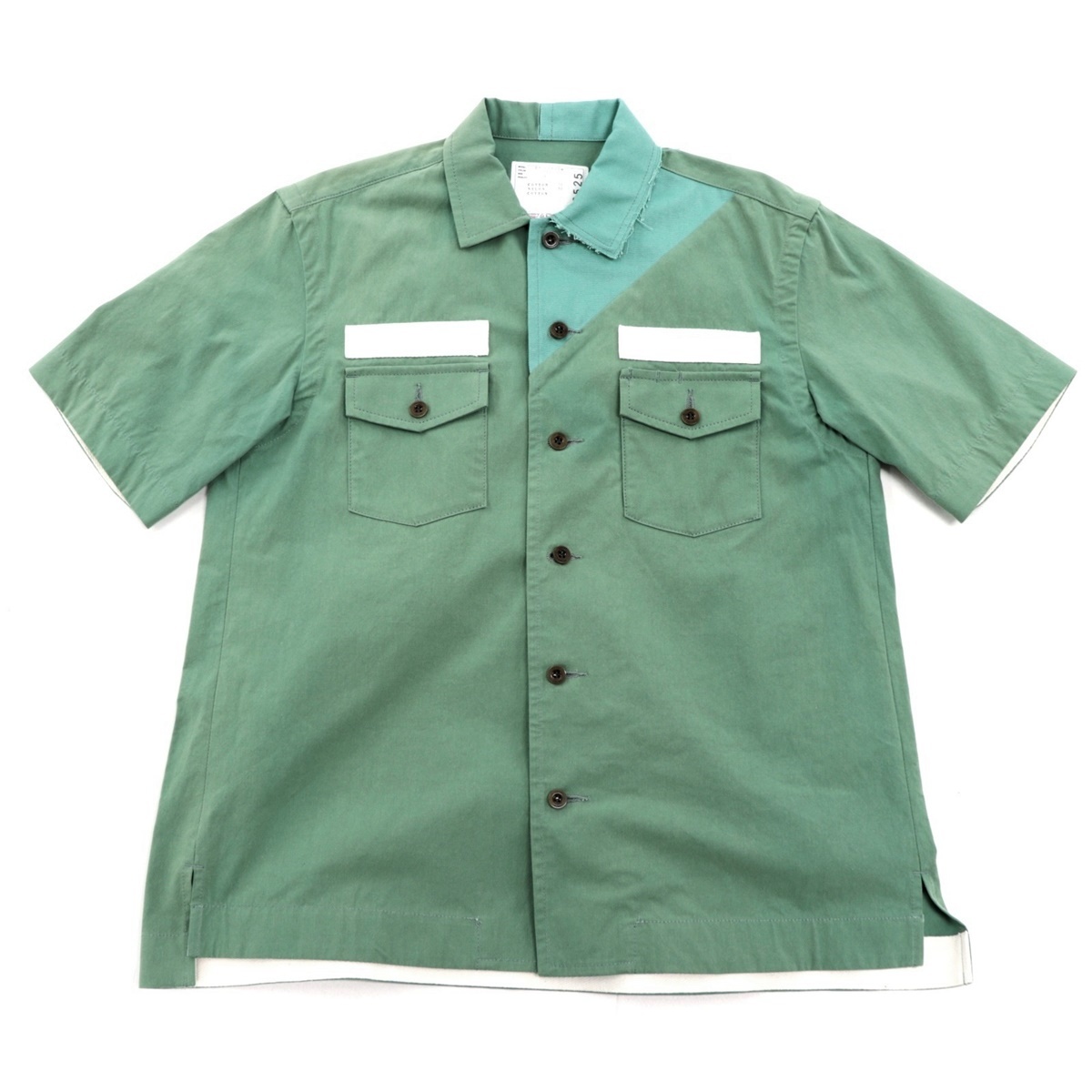 未使用 サカイ 21SS オックスフォードシャツ 半袖 メンズ 緑 グリーン 1 コットン Cotton Nylon Oxford Shirt sacai_画像1