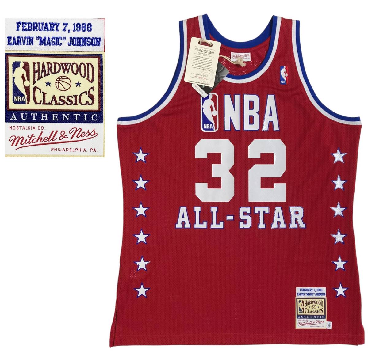 未使用品 定価41800円 48 XL NBA マジック ジョンソン # 32 ユニフォーム 1987-88 オールスターミッチェルアンドネス Mitchell&Ness_画像1