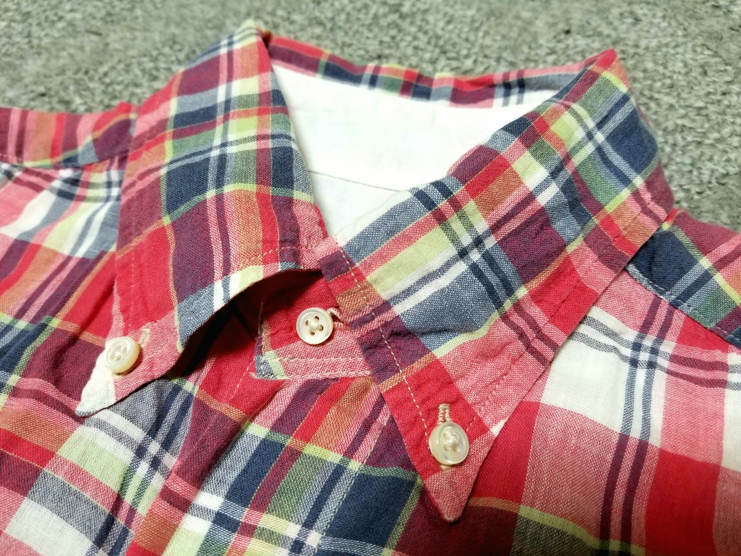 良好 希少サイズ 日本製 KATO カトウ 綿麻 チェック柄 半袖シャツ F XXS ～ XS カトー_画像5