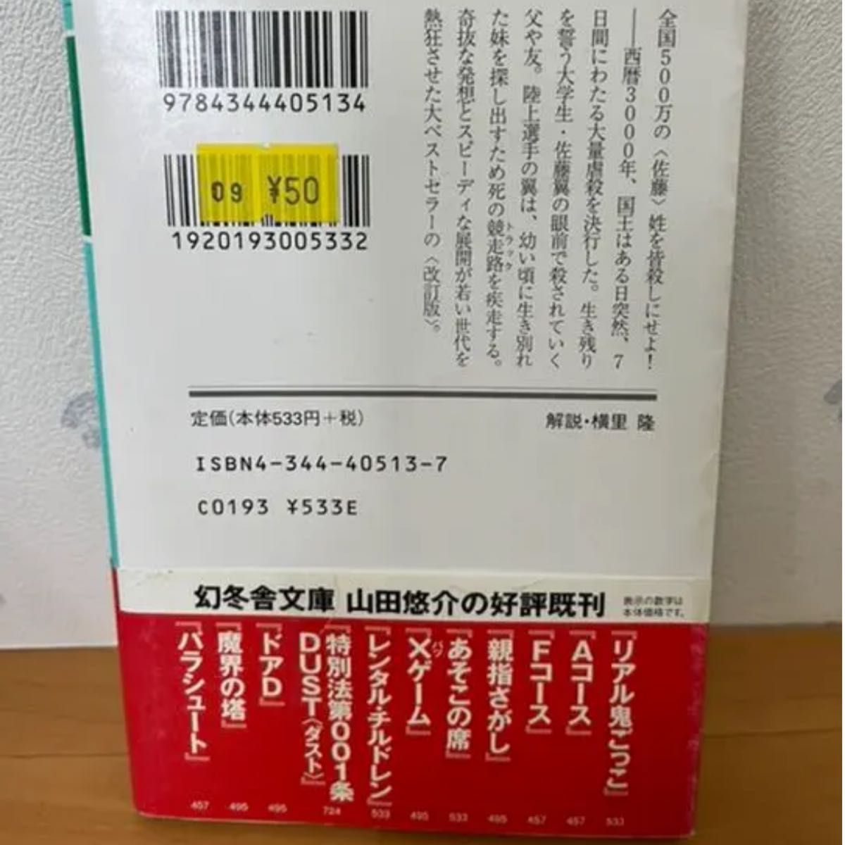 リアル鬼ごっこ　山田悠介　文庫本　ホラー小説　映画化