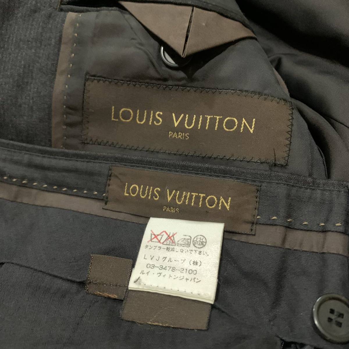 T ☆ 高級ラグジュアリー服 'イタリア製'『Louis Vuitton』上下 セットアップ WOOL100% ストライプ柄 スーツ size:44 紳士服 ルイヴィトン_画像9