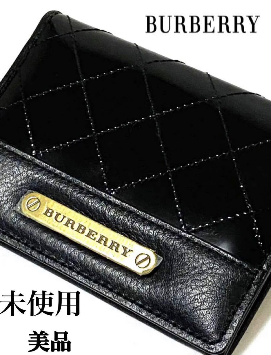 BURBERRY バーバリー 名刺入れ カードケース ブラック 金具ロゴ☆美品