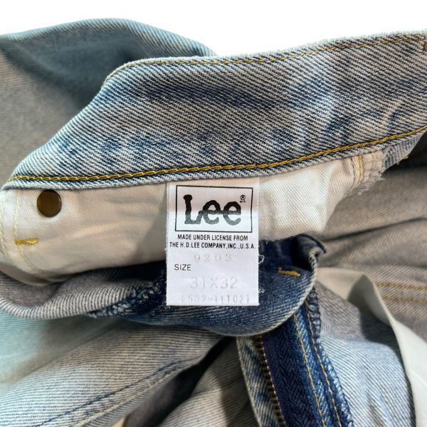 日本製 LEE リー 9203 ストレート デニム パンツ E502 革パッチ ジーンズ ジーパン ジッパーフライ ボトム アメカジ W31 L32 ライトブルー_画像4